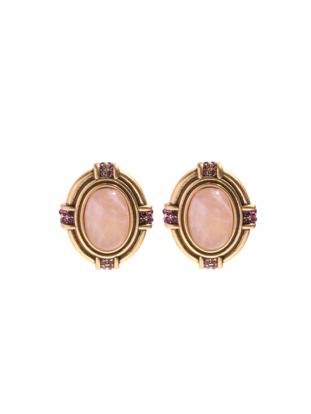Gold-Tone Pink Stone Oval Earrings stud with Crystal and nature stone 925s silve